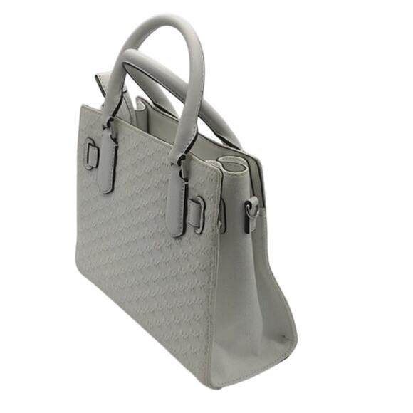 RETAIL $498 Michael Kors Hamilton Small Logo Embossed Washed Denim Satchel*NEW - Picture 6 of 13